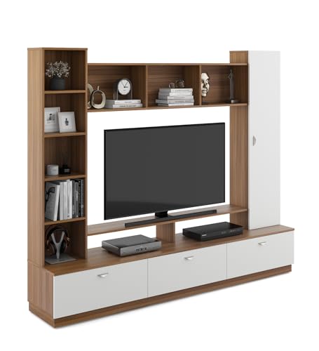 Image of Zenvy TV Unit | Engineered Wood | TV Unit with Closed & Open Shelves Storage | Exotic Teak & Frosty White Finish | Knock Down | 36 Months Warranty