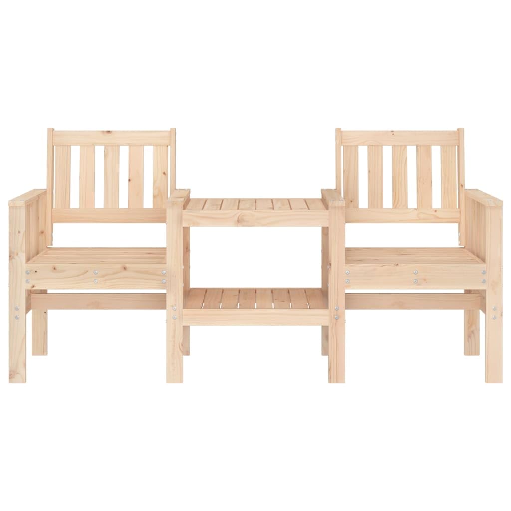 2-Sitzer Gartenbank mit integriertem Tisch und Armlehnen in Latten-Design und unterer Ablage