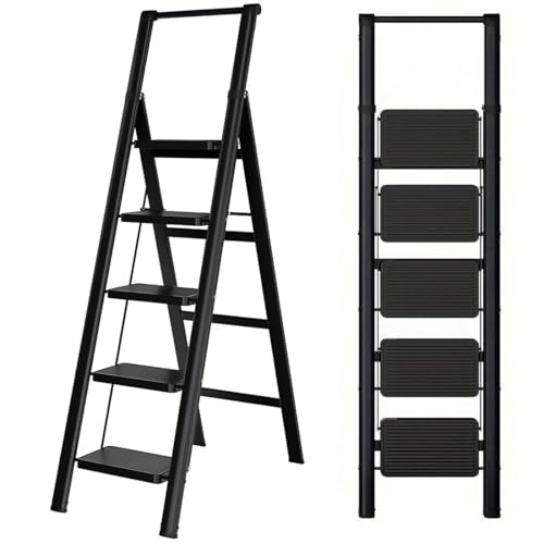 Image of 5-Step Ladder Folding Step Stool, 5-Step Ladder with Anti Slip Wide Pedals, Ladders for Home Kitchen Pantry Office, Lightweight Sturdy Steel Ladder for Adults Portablec
