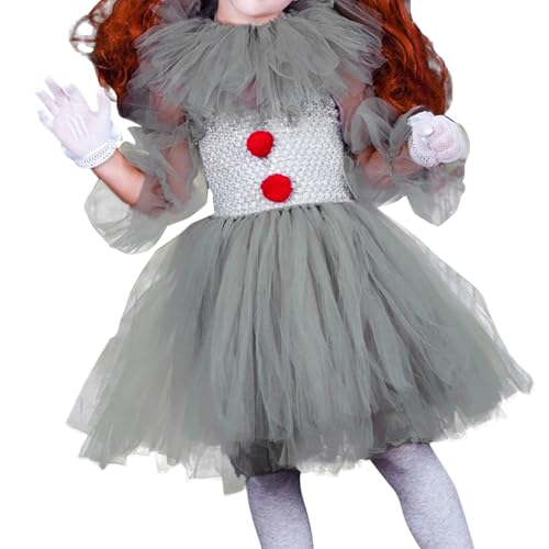 Disfraz Payaso Niña Halloween Vestido De Tul Disfraz Halloween Niña It con Clips Pelo Y Guante Disfraces de Bufón Malvado para Niñas Dress Up, Juego de Roles, Cosplay para 2-13 Años