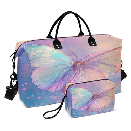 susiyo Beautiful Rainbow Butterfly Expandable Travel Duffle Bag, Large Weekender Overnight Bags and Adjustable Strap, Carry On Shoulder Tote Bag, Gym Duffel Bag with Toiletry Bags for Hospital