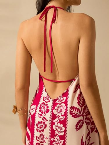 Image of SHENHE Women's Summer Tropical Floral Halter Maxi Dress Open Back Empire Waist Flowy Boho Dress