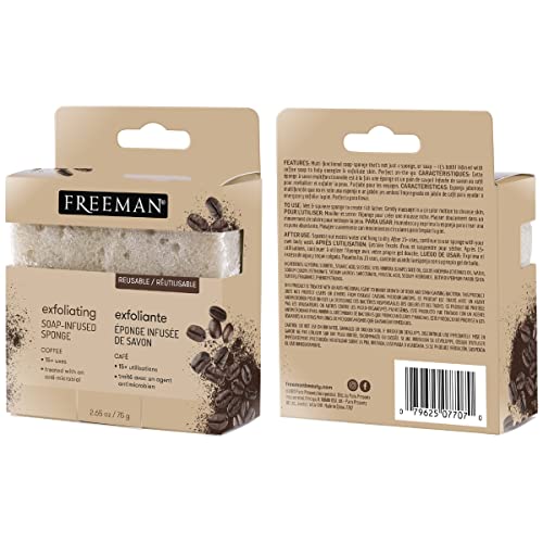 Freeman Soap Sponge Bundle, Soap Infused Bath Sponges, Coffee, Green Tea, & Strawberry Shower Sponges, Hydrating, Cleansing, & Exfoliating, Self-Tanner Removal & Prep, 3 Count #TOP2