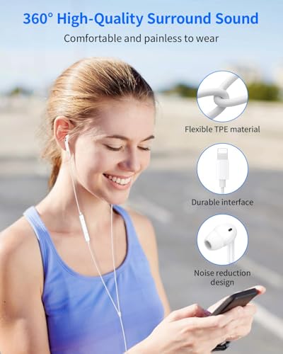 In-ear hoofdtelefoon voor iPhone, MFi-gecertificeerd, hoofdtelefoon met kabel, hifi-audio stereo, met aansluiting microfoon en volumeregeling, hoofdtelefoon Lightning met iPhone 14/14 Pro/13/12/11/XS - Afbeelding 5