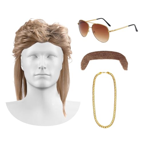 1 Set Di Parrucche, Inclusa Parrucca, Barba, Occhiali, Collana, Oggetti Di Scena Per Cosplay, Parrucca Da Uomo, Decorazione Di Accessori Per Costumi Da Festa