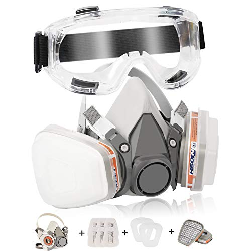 Zelbuck Masque à Gaz Respirateur Demi-masque Réutilisable Kit de Masque Respiratoire de Protection avec des Lunettes de Sécurité - Filtres Intégrés Pour une Protection Contre Gaz/Vapeurs et Particules