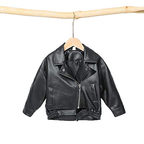 Toddler Baby Boy Girl Cute Motorcycle Faux Leather Jackets, Autumn Winter Long Sleeve Zipper Splicing Outerwear Leather Coat