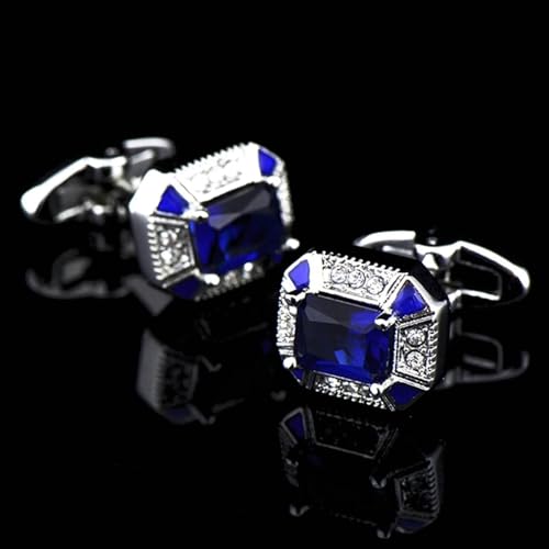 Gemelos azules para hombre modernos con circonitas y forma octogonal para trajes 4