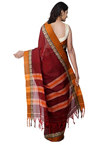 Image of UNNATI SILKS Women Pure Handloom Narayanpet Cotton Saree With blouse piece and Tassels ends from the Weavers of Andhra Pradesh(UNM31697+Maroon+free size)