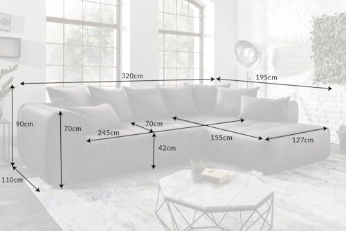 Riess Ambiente Modernes XXL Ecksofa Clan 319cm anthrazit Samt inkl. Kissen Sofa Eckcouch Nosagfederung Ottomane beidseitig aufbaubar – Bild 4