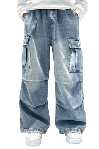 SANGTREE Boys' Baggy Jeans Spray Paint Denim Cargo Pants Hip Hop Streetwear, 4-14 Years