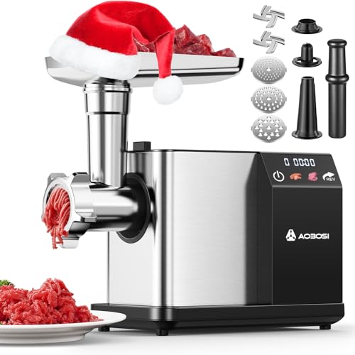 Comparison: What Is The Best Food Processor For Home Use 7 AAOBOSI Meat Grinder Electric 3000W Max with Touch Color Screen, Auto-Reverse & Built-in Storage - 3 Speed Settings,Grinding, Sausage & Kibbe Making for Home Use, Stainless Steel