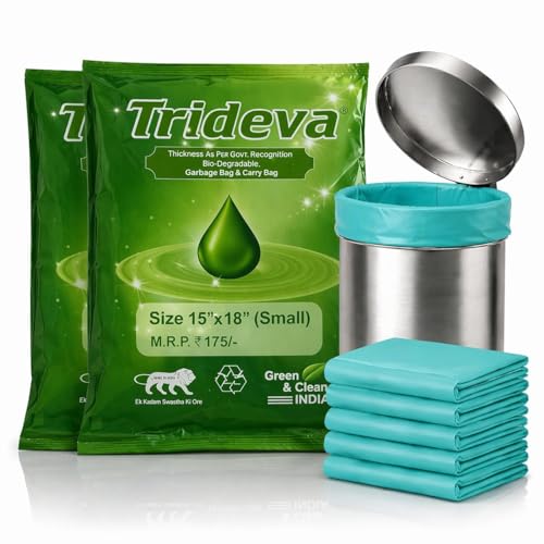 Image of Garbage Bags /Dustbin Bags - 120 Micron Heavy - Duty Trash Bags (15 x 18 Inches) - Small Leak -Proof Bin Liners for Kitchen, Office & Industrial Use - 500g Pack (Green, Pack of 2) - 36 Bags