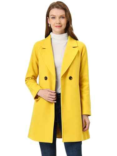Manteau d'hiver long jaune femme avec manches raglan et revers cranté L