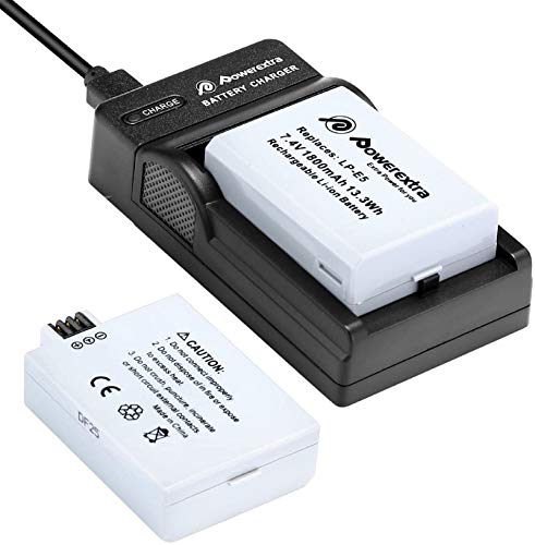 Powerextra Batería de Repuesto Canon LP-E5 7.4V 1800mAh Reemplazo Batería y Cargador...