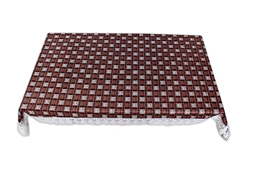 Image of The Furnishing Tree Waterproof PVC Rectangle Shaped 2 Seater Table Cover WxL 45x70 inches Basketweave Pattern Multicolor with White Border lace