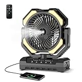 Ateroll 20000 mAh Akku Camping Ventilator mit Sprühnebel, USB Ventilator Akku mit Fernbedienung, LED, Aufhängehaken Tischventilator Für Zelt, Outdoor, Zuhause,Terrasse, Reisen