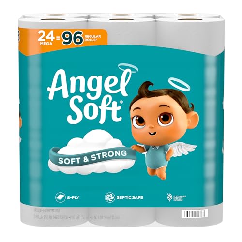 Angel Soft Toilet Paper, 24 Mega Rolls = 96 Regular Rolls, Soft and Strong Toilet Tissue
