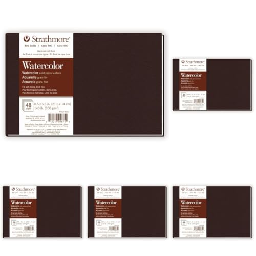 Image of Strathmore 400 Series Watercolor Paper Art Book, Matte Brown Cover, Natural White, Hardbound, 24 Sheets, 8.5x5.5 inch (Pack of 5)