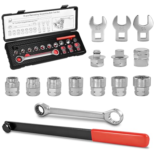 BQEC 15-Piece Ratcheting Serpentine Belt Tool Kit