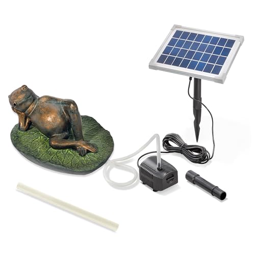 Esotec Solar Wasserspeier Set Frosch liegend auf Seerosenblatt, Pumpe, Solarmodul, Teichfigur, Gartenfiguren & Gartenstatuen, Gartenbrunnen Solar, Springbrunnen außen, Vogeltränke 101664