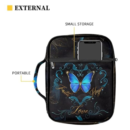 ZIATUBLES Vintage Butterfly Pattern Unisex Bible Case Church Bible Cover for Women Men Outdoor Casual Book Holder Pack with Handle for Student Christian Study Pray - Image 3