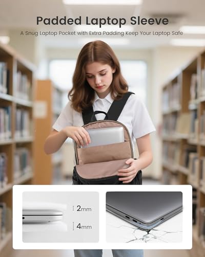 LOVEVOOK Laptop Backpack for Women, Puffer Travel Bag Fits 15.6 Inch Laptop, Lightweight Work Daypack for Teacher Nurse, Water-resistant College Bookbag, Black3