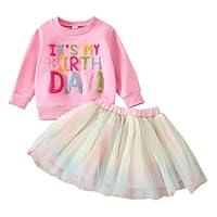 LUVCES Kleinkind Baby Mädchen Geburtstag Outfit Birthday Girl Buchstabenstickerei T-Shirt Tutu Tüllrock Set Kinder Geburtstagskleider Kleidung Rosa Langarm Sweatshirt 2-3 Jahre