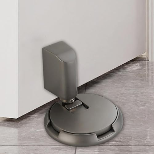 Tope de puerta resistente al viento con diseño doble sin agujeros para uso en interiores, no requiere taladrar, construcción de aleación de zinc en varios colores para puertas de hogar y oficina (gris