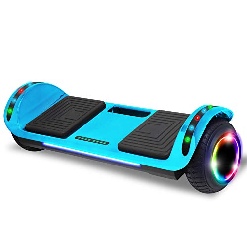 cho Electric Hoverboard Smart Self Balancing Scooter Hover Board Built-in Speaker LED Wheels Side Lights for Kids- Safety Certified (-Chrome Blue)