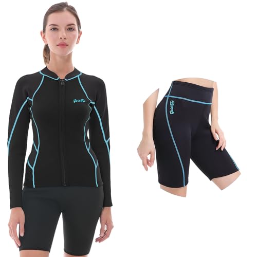 GoldFin Women Wetsuit Top & Shorts, 2mm Neoprene Wetsuit Jacket Shorts para Aeróbicos Acuáticos, Buceo, Surf y Navegación en Agua Fría (Tops S, Shorts S)