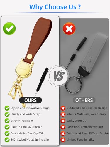 Image of Keychain, Works with Apple Find My, Leather Car Keychain Key Holder Key Chain with Anti-Lost Keys Finder Tracker