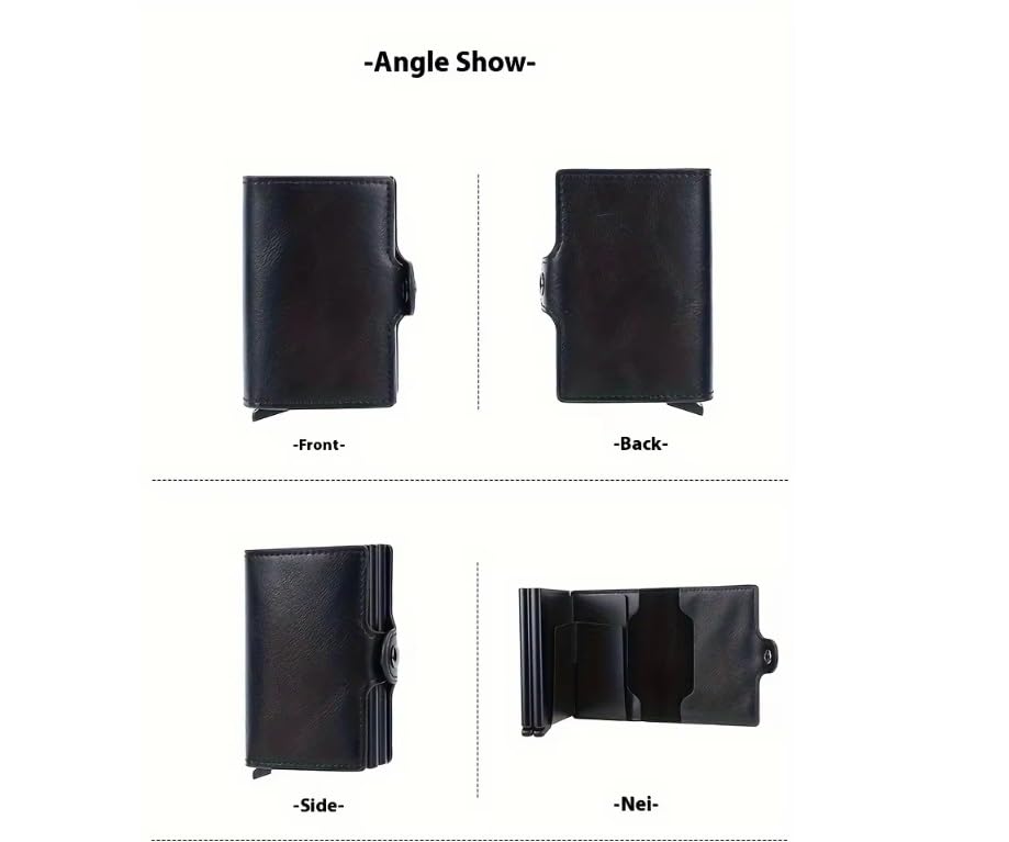 PU Lather Automatic Card Clamp Aluminum Alloy Credit Card Wallet with More Than Card Slots(D)4