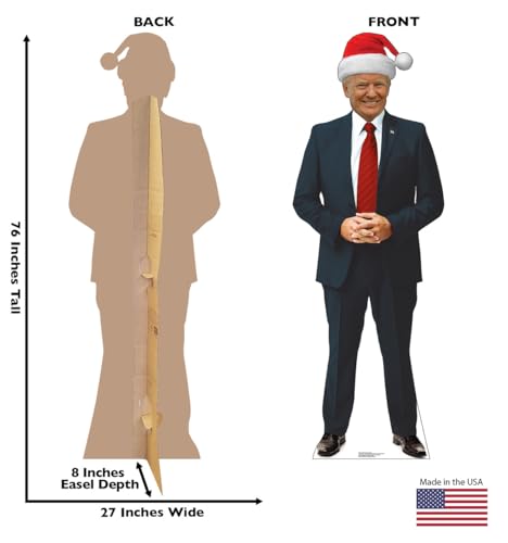 Image of Cardboard People President Donald Trump in Santa Hat Life Size Cardboard Cutout Standup