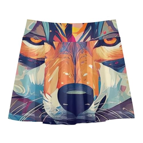 Athletic Shorts for Girls Skorts Colorful Fiery Wolf Head Wild Toddlers Tennis Skirts Cartoon Pleated Skort 3t2