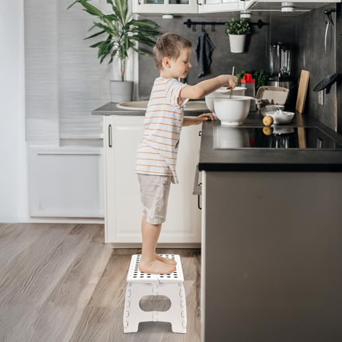 Image of Delxo 9 Inch Folding Step Stool for Kids and Adults,15-Inch Extra Wide Height Large Platform Heavy Duty Stepping Stool More Safe and Comfortable Non Slip Foldable Step Stool White