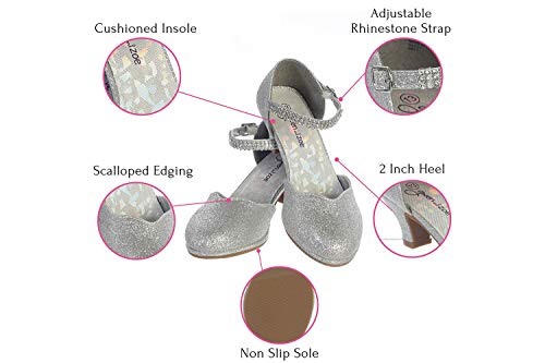 Gwen & Zoe Girl Dress Shoes for Weddings and Parties - Big and Little Girl 2 Inch High Heel with Rhinestone Strap2