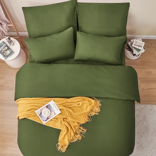 RUIKASI Bettwäsche 200x220 Grün 3teilig - Olivgrün Mikrofaser Bettwäsche-Sets Oeko-TEX… – Ansicht 4