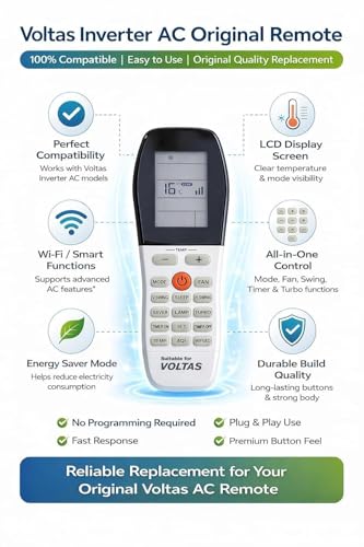 Image of 5 Years Warranty Remote Split and Window Compatible for Voltas Inverter Ac Remote Control Model no. 183 Vectra Prism (Old Remote Must Be Exactly Same) White