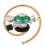 IGT Gasregler 50mbar mit Manometer für Campingaz Gasflasche GAZ R 907 904 901 mit Schlauchbruchsicherung Gasfüllstandsanzeige Butangas Gasschlauch 150 cm