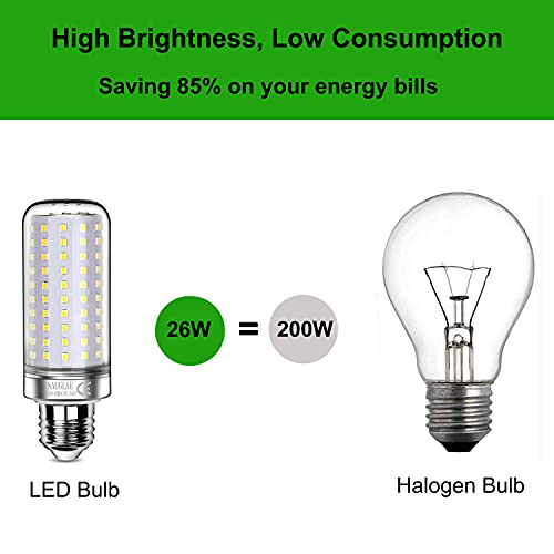 SAUGLAE 26W LED Light Bulbs, 200W Incandescent Bulbs Equivalent, E27 Large Edison Screw, 3000 Lumen, 4000K Natural White, Pack of 3