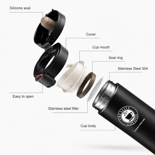 Image of 350ml Stainless Steel Travel Coffee Mug - Double Wall Vacuum Insulated Thermal Tumbler with Leakproof Flip Lid | Hot & Cold Coffee Cup for Office, Travel & Car (Black)