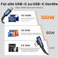 toocki 100W USB C Kabel 2M,PD3.0 Schnellladung,90 Grad Winkel Ladekabel – Ansicht 8