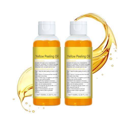 Aceite de pelado amarillo blanqueador, piel lisa y brillante, fórmula natural exfoliando la solución de las cáscaras, para la cara, la cara, el cuerpo, las manos y el remojo (2PC)