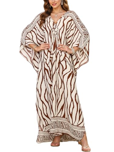 Image of IMAGEKOPE Women's Plus Size Animal Print V-Neck Batwing Kaftan Beach Dress Bathing Suit Cover-Up Loungewear