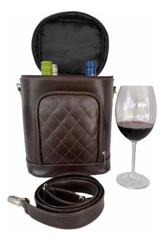 Bolsa Porta Vinho Com Compartimentos Isolados Em Couro com Alças Reforçadas e Removiveis