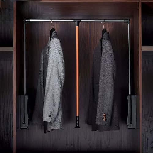 Image of VOLO Soft Close Pull Down Closet Rod - Adjustable Wardrobe Lifter Rail (920-1240mm), Aluminium Retractable Hanger with Smooth Hydraulic Lift, Space Saving Wardrobe Organizer, 15kg Load Capacity