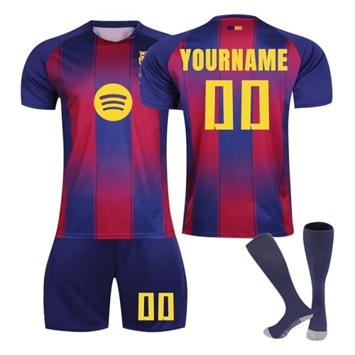 Camiseta Fútbol barcelona Personalizadas Nombre y Número para Hombres y Niño, equipación Fútbol Deportivo Entrenamiento Nombre y Número con Conjunto Top Pantalón Corto y Calcetines Regalo de Fútbol