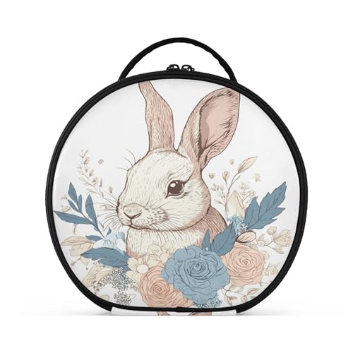 Takiito Rabbit Flower Art Travel Makeup Case Portable Makeup Box Artist Cosmetic Case Organizer With Adjustable Dividers
