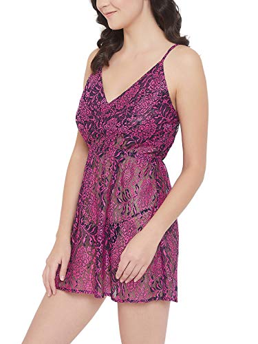 Image of Clovia Women's Lace Babydoll with Thong